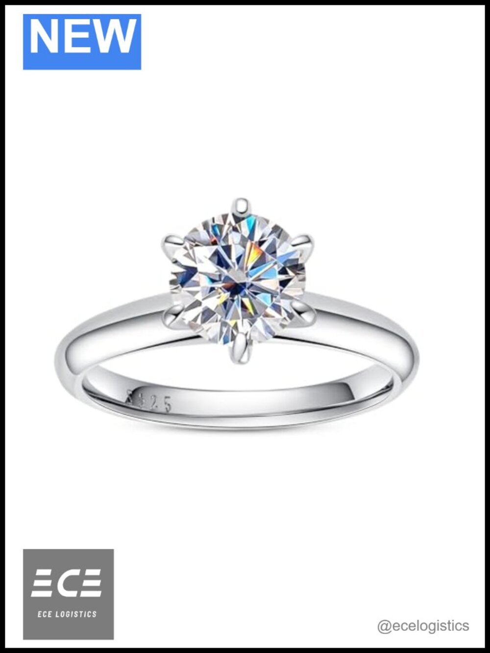 Moissanite Engagement Ring Gold Plated 925 Sterling Silver Round Brilliant Cut